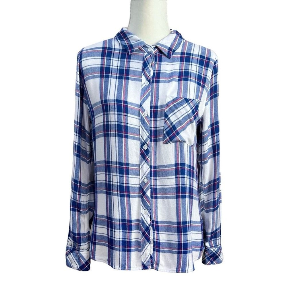 Rails Hunter Plaid Shirt Small Button Down Long Sleeve White Blue Raspberry Soft - Picture 3 of 13